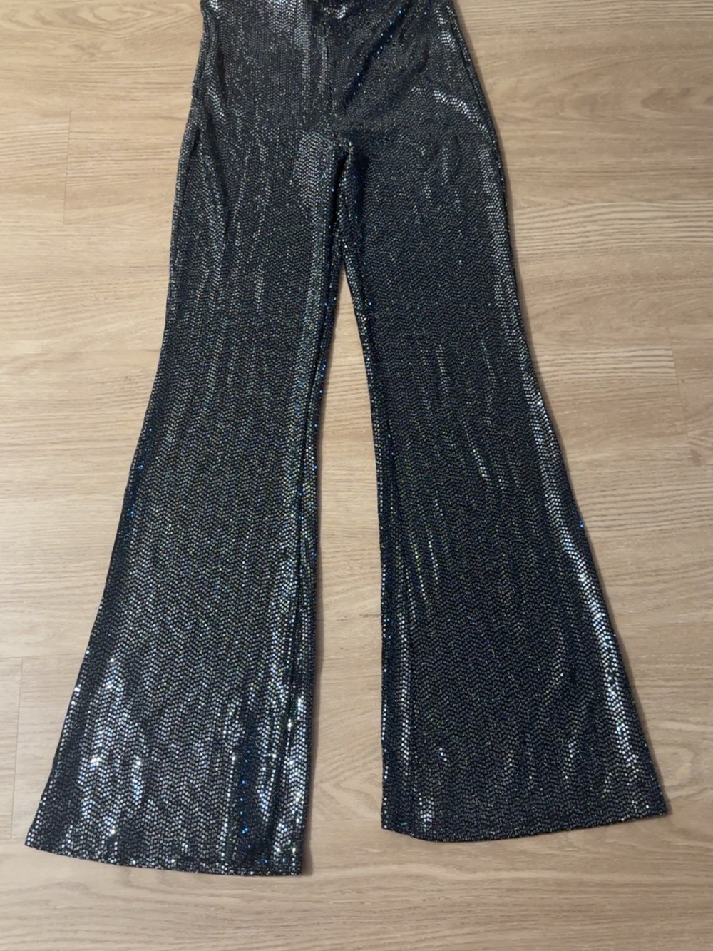 JLUXLABEL Black Metallic Flare Pants